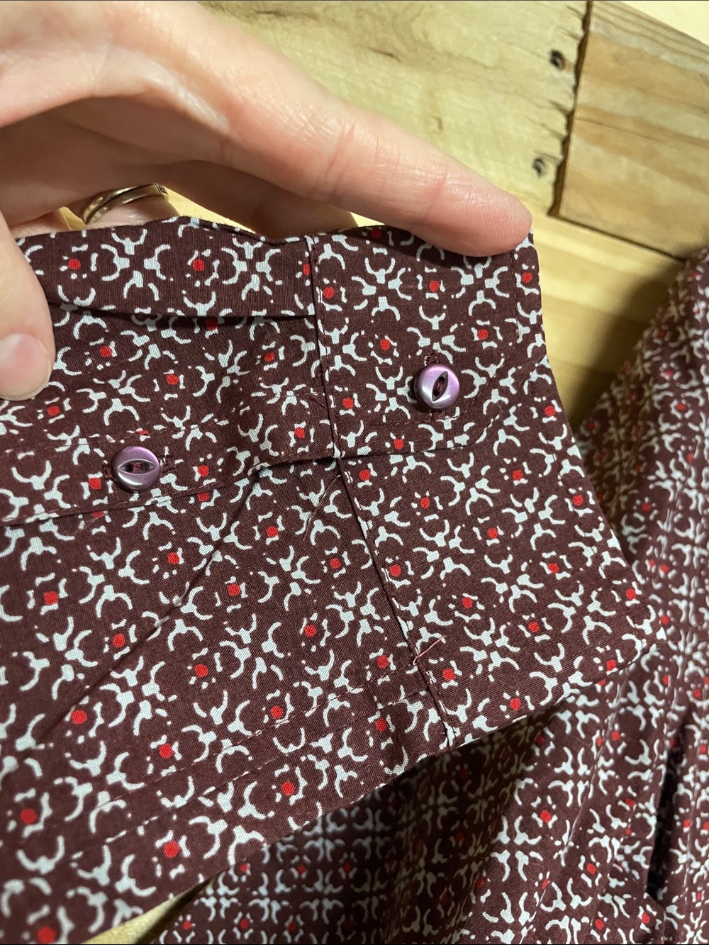 Eddie Bauer Women’s Maroon Geometric Button-Down Shirt- Large Tall - Picture 6 of 8